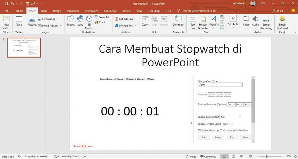 cara menambahkan stopwatch ke dalam presentasi powerpoint