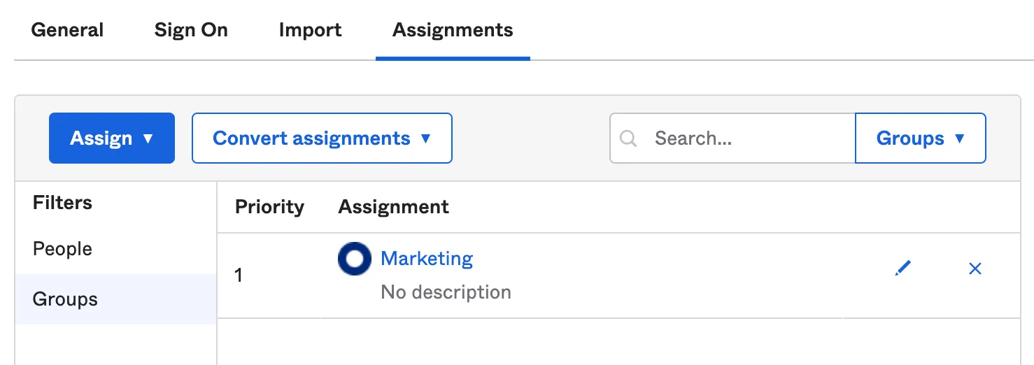 Assigning individuals and groups to Okta application