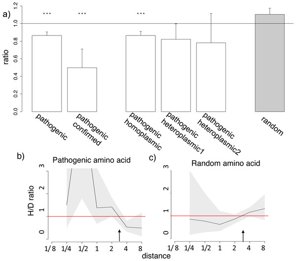 Homoplasic substitutions to the human pathogenic amino acid tend to occur in species closely related to human.