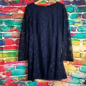 Navy Blue Long Sleeve Lacy Dress 0008