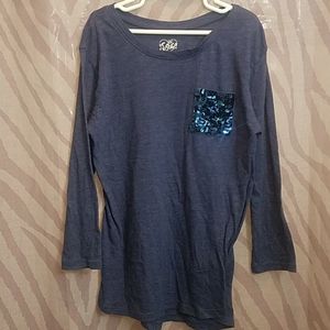 Justice Blue Sequin Pocket 3/4sleeve tee sz 10