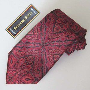 STEFANO RICCI red/blk paisley motif tie 100% silk