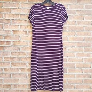 GAP Double Layer Tee Shirt Dress Burgundy Stripe