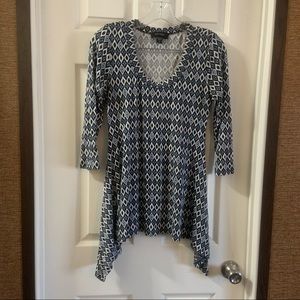 Karen Kane Blue Diamond Stripe Stretch Blouse S