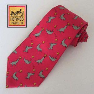 new HERMES seal w/ ball print tie France 100% silk