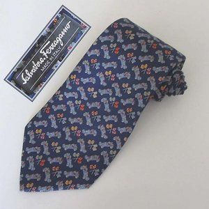 FERRAGAMO race cars / flags printed tie 100% silk