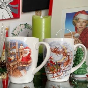 2 Pottery barn “Nostalgic Santa” coffee mugs