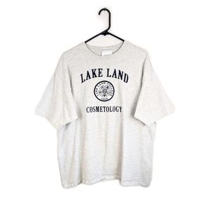 Vintage 90s/2000s Grey Embroidered Lake Land Cosmetology Oversized Tee