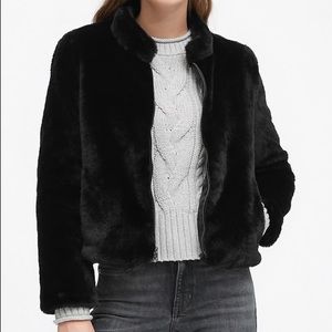 BANANA REPUBLIC Faux Fur Bomber Jacket NWT L Black