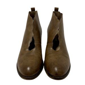 Mata Scalloped Booties Brown Slip On Heeled