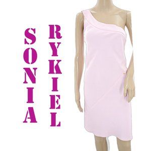 Sonia Rykiel Designer Pastel Pink One Shoulder Crystal Fit Flare Dress 36 S 4