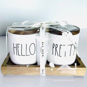 NWT RAE DUNN “Hello Pretty” 3-PC. Lidded Vanity Jars and Tray Set