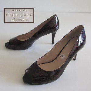 new COLE HAAN Grand.OS tortoise patent open toe pumps 11