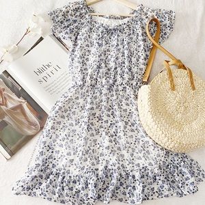 Off Shoulder Floral Print Fit & Flare Short Sleeve Dress