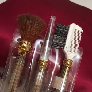 VTG Retro Silver Plated Make up Brushes set of 3 Vanity Dead Stock