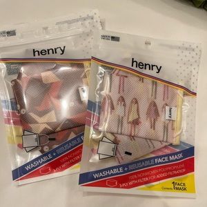 Brand New!  Set of 2 Henry Masks.  Modern Prints and Rewashable