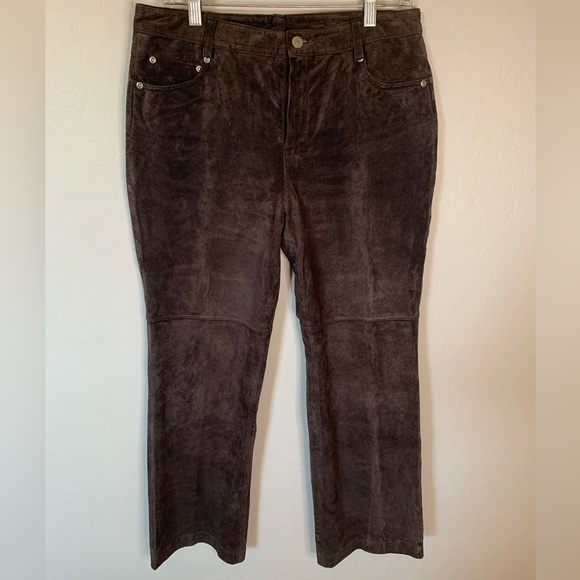 Jeanology | Brown Genuine Leather Straight Leg Pants Size 10P - Picture 1 of 6