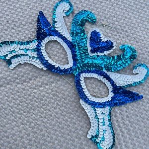 Accessory- Adult Unisex Blue Mardi Gras Sequins Face Mask, 9” W x 6” H