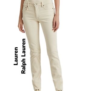 Lauren Ralph Lauren Stretch Mid Rise Straight Leg Cream  Corduroy Pants Sz 10