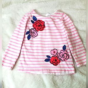 Gymboree Pink & White Striped Long-sleeved Flower shirt|Size:3T