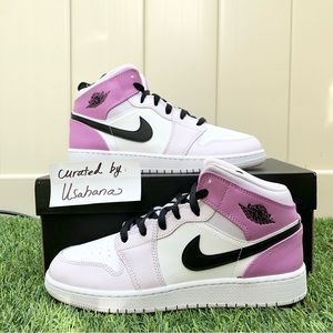 Nike Air Jordan 1 mid GS white pink shoes (big kids)