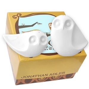 Jonathan Adler Owl Salt & Pepper Shakers Two-Piece White Shaker Set New in Box