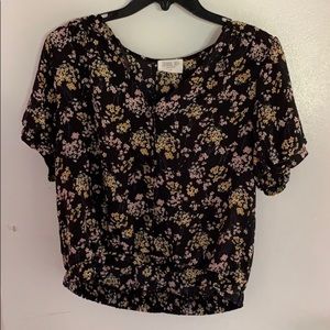 ❤️Sienna Sky Black Floral Short Sleeve Cropped Button Up Shirt Top Size Large