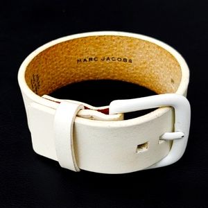 Marc Jacobs Unisex Wide White Leather Buckle Bracelet