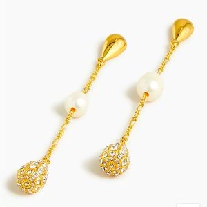 JCREW Pearl and Pave’ Crystal Waterfall Drop Earrings NWT Crystal Gold