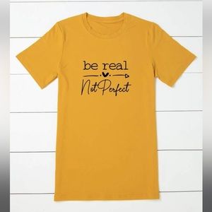 ✨3 for $15✨ SHEIN Unity Plus “Be Real Not Perfect” Graphic Tee - Yellow - 0XL