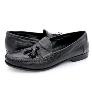 Johnston Murphy Tassel Loafers Mens 9 Black Leather Lizard Embossed Dress Shoes