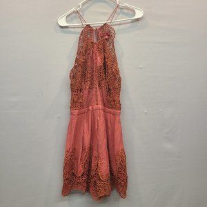 Saks Fifth Avenue Romper Boho Crochet Lace Sleeveless Coral Pink Womens Small