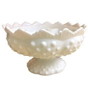 VTG 70’s Fenton Hobnob Milk Glass Candlestick Footed Bowl Centrepiece Patent