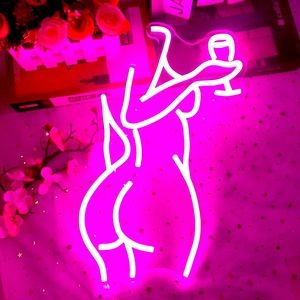 Female Body Wine Pink Neon Light Bright LED Bedroom Bathroom Diva Princess Decor