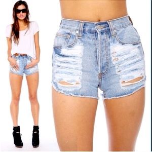 Mink Pink Slasher Distressed Jean Shorts High Waisted | M