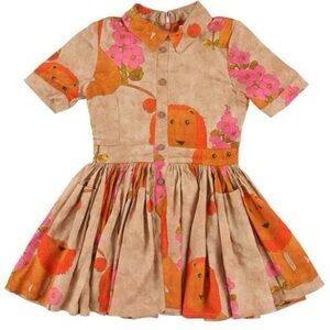 Morley Girl’s 3Y Karen Short Sleeved Shirt Dress Lion Print Amber Orange 35