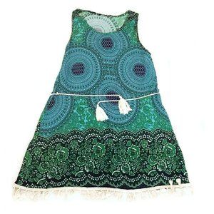 green blue printed boho mini dress small