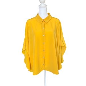 NWT Kensie Flutter Sleeve Blouse Size XL Mustard Yellow