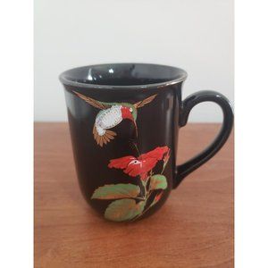 Otagiri Hummingbird Coffee Tea Cup- Red Hibiscus- Black Porcelain