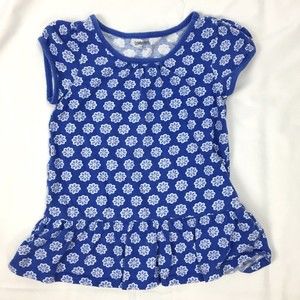 Gymboree Girl SMALL Blue Flower Short Sleeved Shirt Cotton Round Neck