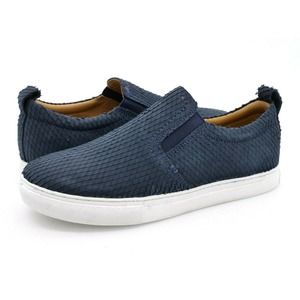 J. Shoes Sneakers Mens 7.5 Blue Leather Snake Embossed Povey Slip On Casual Shoe