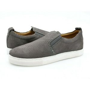 J. Shoes Sneakers Mens 8.5 Gray Leather Textured Snake Print Slip On Casual Shoe