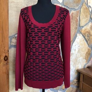 Emma James long sleeve scoop neck burgundy/red black top