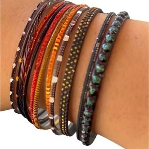 BOHO lg collection stack bangle bracelets mixed metal copper silver brass colors