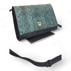 MCM Crossbody Black & Turquoise Reptile Leather Bag