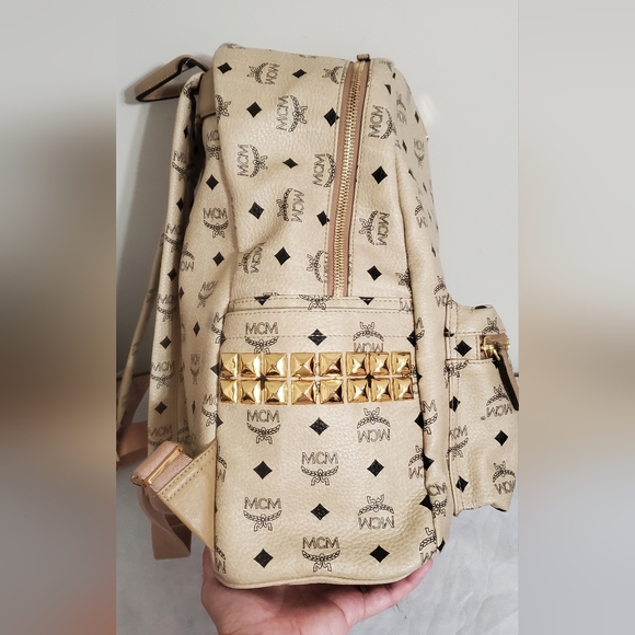 MCM Visetos Stark Side Studs Backpack Beige - Picture 8 of 15