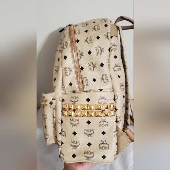 MCM Visetos Stark Side Studs Backpack Beige - Picture 9 of 15