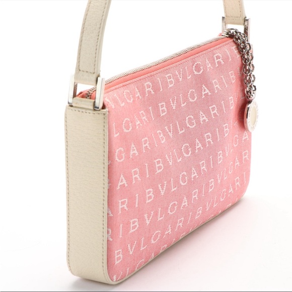 EUC Bvlgari Mini Shoulder Baguette Bag in Pink LogoMania Pink w/ Auth Dust Bag - Picture 4 of 7