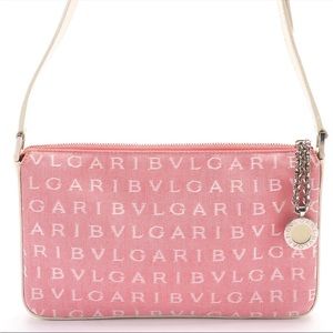 EUC Bvlgari Mini Shoulder Baguette Bag in Pink LogoMania Pink w/ Auth Dust Bag