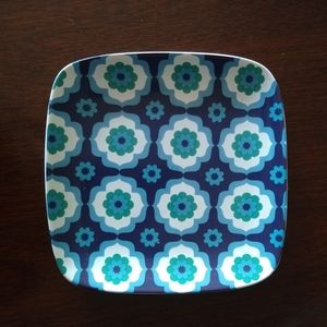 Jonathan Adler 7" Square Blue Floral Happy Chic Appetizer, Salad, Dessert Plate